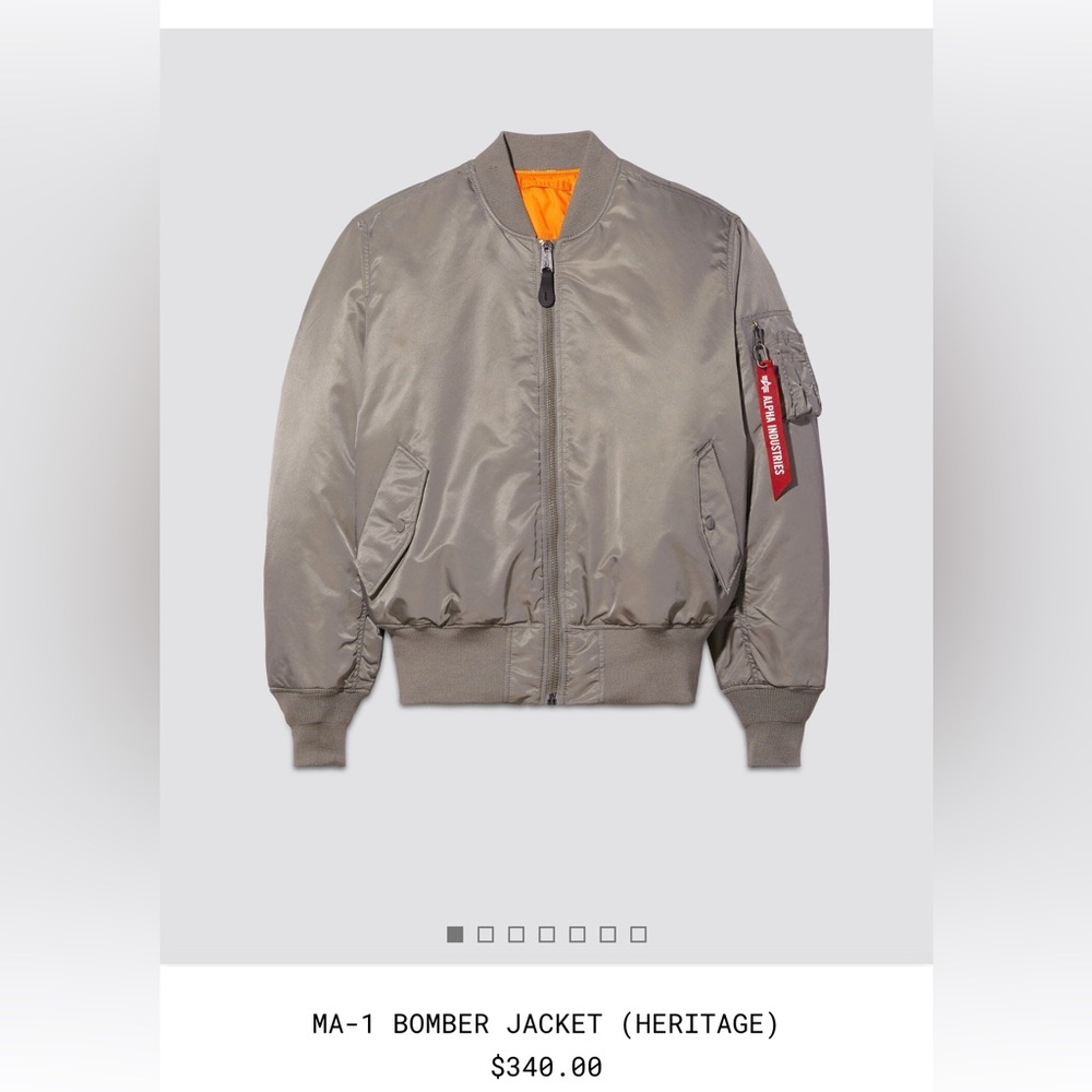 Alpha Industries MA-1 Bomber Jacket Gray Orange Lining Women’s Size L Reversible